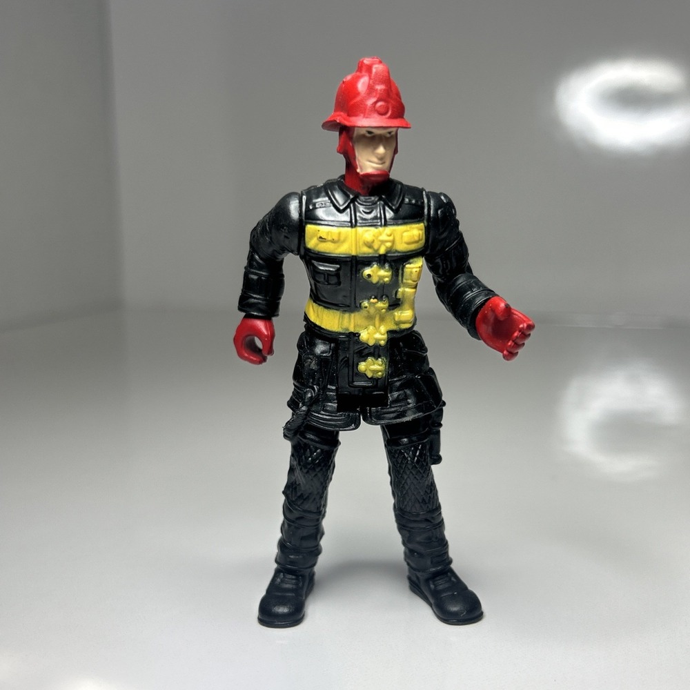 Chap Mei Fire Fighter Figurine Fireman Black Coat Red Helmet 4" Action‎ Figure